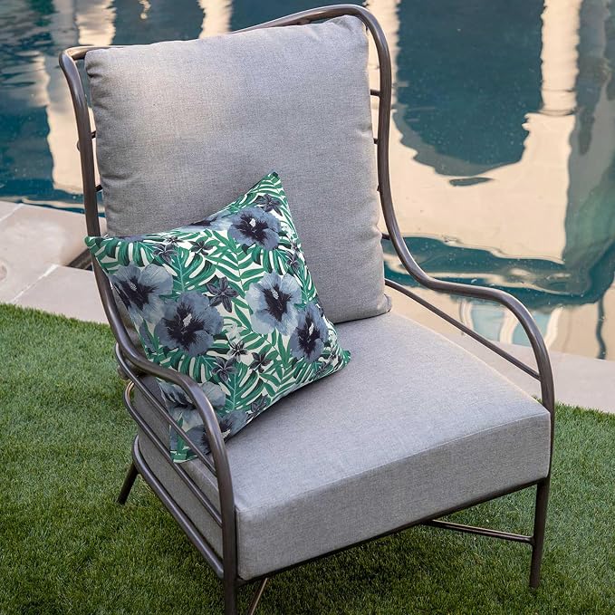 DYTXIII Pack of 2 Outdoor Waterproof Pillow Covers ONLY, 18"x18" Square Decorative Double Printed Throw Pillow Cases for Patio Couch Porch Furniture, Blue Salmone Tropical