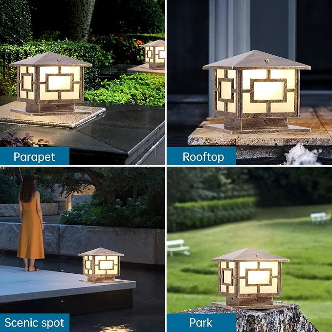 Pillar Lights Outdoor, E26 Waterproof Light Fixture Aluminum Glass Post Column Lamp Victorian Fence Garage Pavilion Courtyard Lighting ( Color : Bronze )¡, S-Bronze