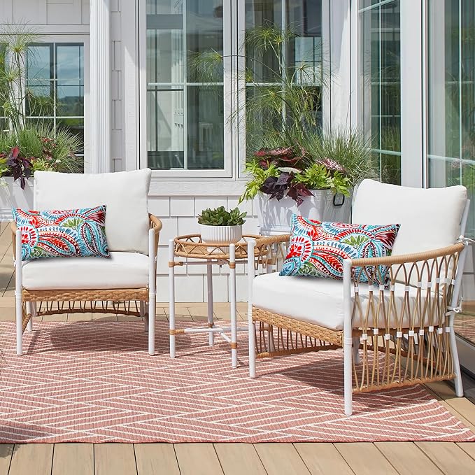 2 Pack Waterproof Outdoor Pillows, 12x20 Outdoor Lumbar Pillows | Patio Furniture Pillows, Decorative Throw Pillows, Waterproof &Fade Resistant, Removable & Washable, Paisley Multi Blue