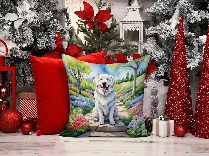 Caroline's Treasures Great Pyrenees Spring Path Throw Pillow Machine Washable, Indoor Outdoor Decorative Pillow for Couch, Bed or Patio, 14Hx14W