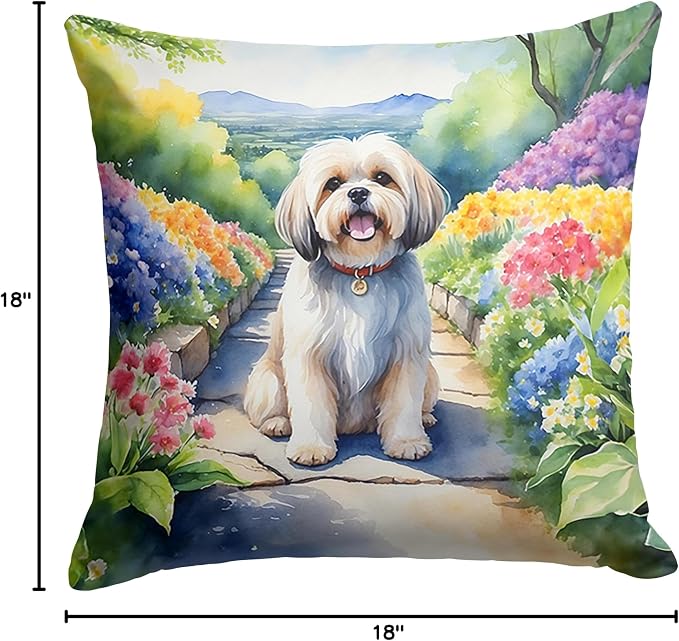 Caroline's Treasures Lhasa Apso Spring Path Throw Pillow Machine Washable, Indoor Outdoor Decorative Pillow for Couch, Bed or Patio, 18Hx18W