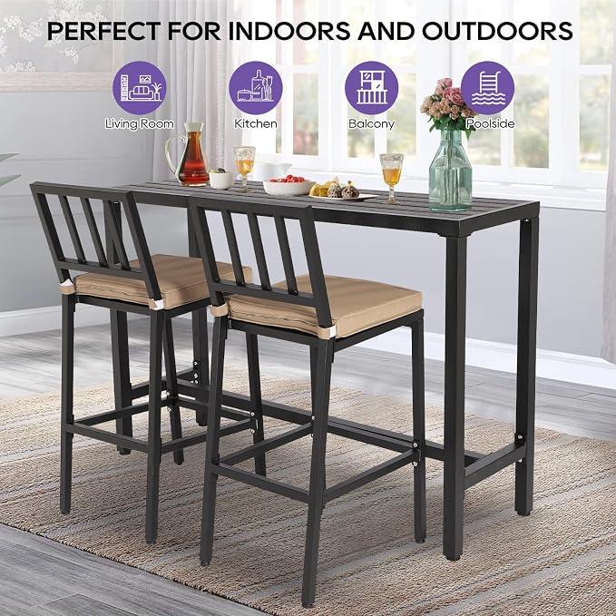 Outdoor Bar Table, 55" Black Patio Counter Height Bar Table, Outdoor Console Table with Weather Resistant Waterproof Top for Hot Tub, Balcony, Garden, Yard, Poolside,Black (Black, 55")