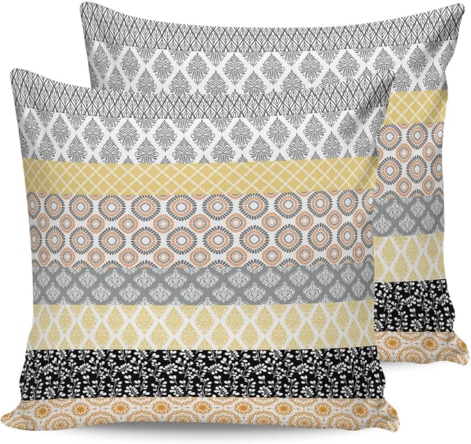 Outdoor Waterproof Throw Pillow Covers Set of 2 Yellow Boho Stripe Tribal Vingtage Lumbar Pillowcases 16x16 Inches Bohemian Style Decorative Pillows Cushion Case Patio Pillows for Couch Bed Garden