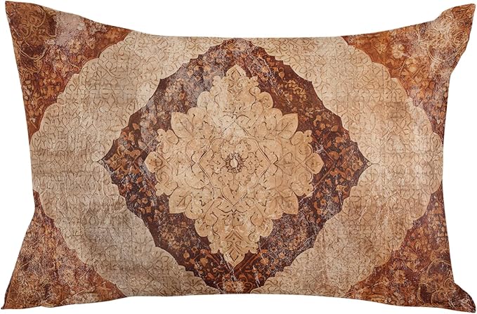 Outdoor Waterproof Pillow Covers Set of 2, Meddle Century Vintage Carpet Mural Pattern Brown Patio Throw Pillow Covers, Decorative Cushion Case for Couch Sofa Furniture Garden, 20x12 Inch