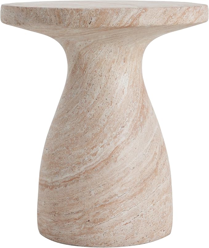 Outdoor Side Table 20" Hourglass Shape Concrete Side Table, Patio Tables for Outside Decorative Garden Stools, No Assembly Accent Table for Patio Porch Living Room, Beige