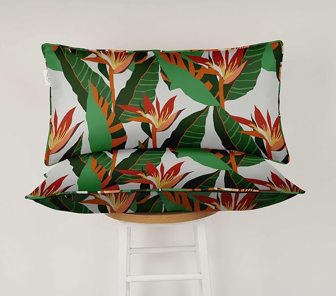 Indoor/Outdoor Polyester Fabric Lumbar Pillow Cover, All-Weather Waterproof Rectangular Cushion Case for Patio Furniture, 12 x 18 Set of 2 - Tropical-72