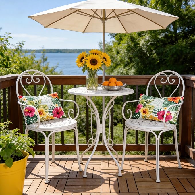 Outdoor Pillow Covers 12x20 Inch Set of 2, Tropical Floral Plants Modern Throw Pillows Cases Waterproof Square Garden Cushion Sham for Patio Funiture Tent Balcony Bench Sofa Couch, Pink Green