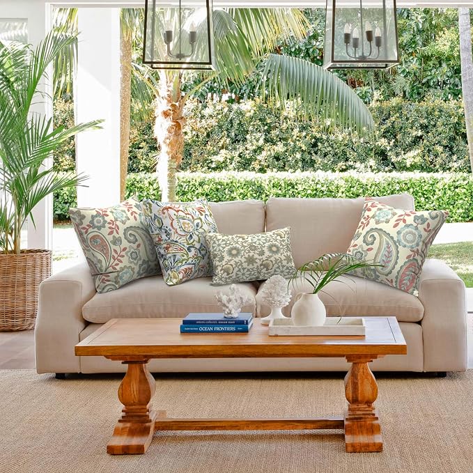 Outdoor 20x20 Inch Throw Pillows with Inners, Square Pillows Decorative Set of 2 for Home Garden Furniture, Paisley Vintage