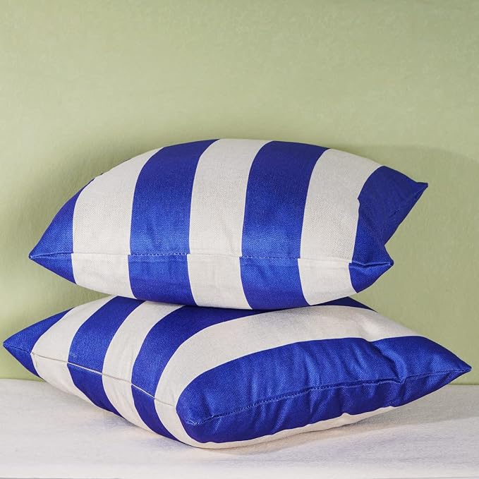 tiggell 4 Pack Waterproof Pillow Covers Outdoor Throw Pillowcases Decorative Garden Cushion Case for Home Garden Patio Couch Balcony Striped (18 * 18 inch, Blue & White)