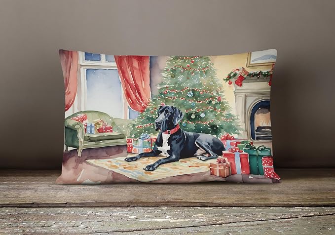 Caroline's Treasures DAC2669PW1216 Great Dane Cozy Christmas Throw Pillow Machine Washable, Indoor Outdoor Decorative Pillow for Couch, Bed or Patio, 12HX16W