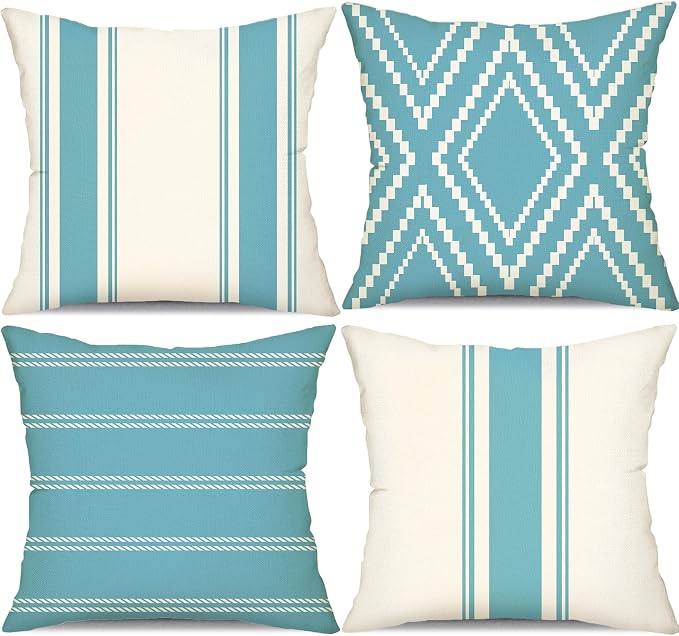 DFXSZ Outdoor Turquoise Waterproof Geometry Pillow Covers 18x18 Set of 4 | Spring Summer Waterproof Modern Throw Pillowcases(No Inserts) Outdoor Decor for Patio Funiture Garden Polyester Covers