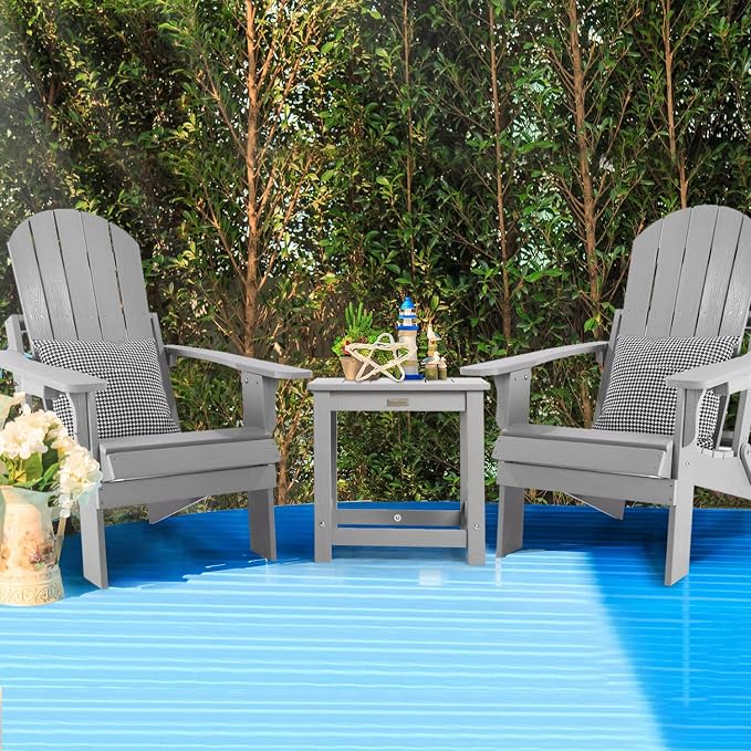 Outdoor Side Table Set of 2, HIPS Plastic Composite Adirondack Patio Table, Weather Resistant End Tables for Outside, Indoor, Patio, Garden, Pool, Porch, Backyard, Lawn, Deck - Grey