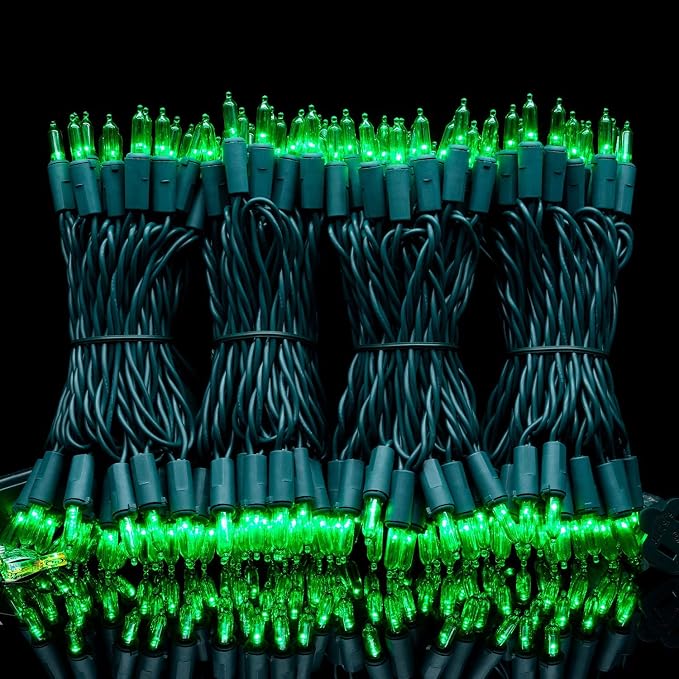 YULETIME 200 Green LED Christmas Lights, 66 ft Green Wire UL String Light | Stay Lit, End-to-End Connectable, UL Certified, Commercial Grade, 1-Strand 200 Lights, 4" Spacing