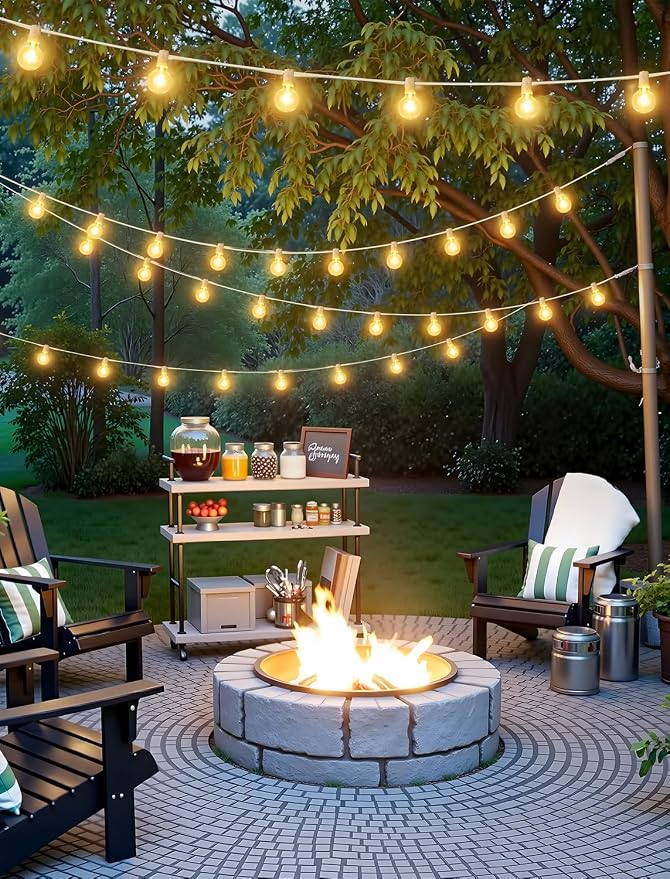 50FT(2x25FT) Solar String Lights with Remote, 20+2 G40 Bulbs, White | Solar Powered, Dusk to Dawn, Dimmable, Timer, Memory Function, LED Globe Hanging Lights for Wedding Party Cafe Decor
