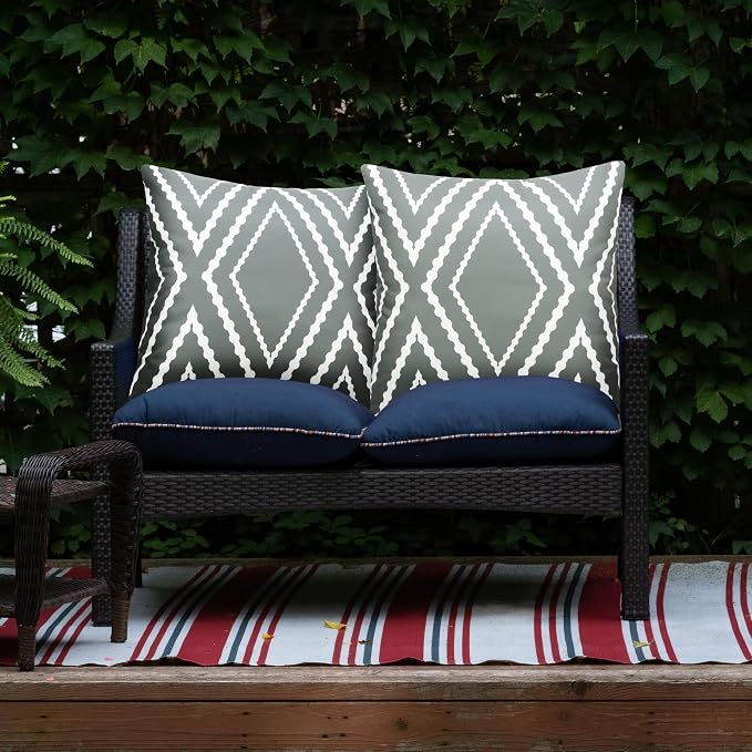 Adabana Outdoor Waterproof Pillow Covers 18x18 Gray | Geometric Decorative Throw Pillow Covers Set of 2 for Patio, Garden, Porch, Farmhouse