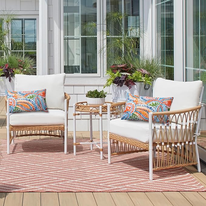 2 Pack Waterproof Outdoor Pillows, 12x20 Outdoor Lumbar Pillows | Patio Furniture Pillows, Decorative Throw Pillows, Waterproof &Fade Resistant, Removable & Washable, Paisley Multi Orange