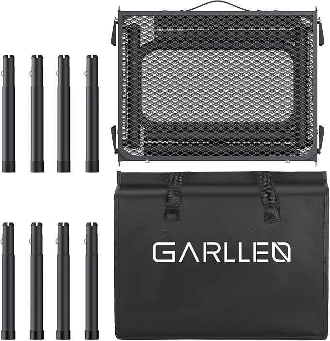 GARLLEN Folding Grill Table Max Capacity 66lbs, 3 Adjustable Height Portable Folding Camping Table with Heat-Resistant Mesh Tabletop, Aluminum Picnic Table for Outdoor, BBQ, Camping, 34.2"L x 15.7"W