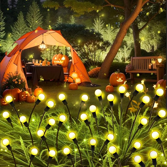 Solar Garden Lights Outdoor, 2 Pack 16 LED Solar Firefly Lights Waterproof, Sway by Wind, Swaying Light for Yard Patio Backyard Garden Planter Flower Bed Pathway Outdoor Decoration (Warm White)