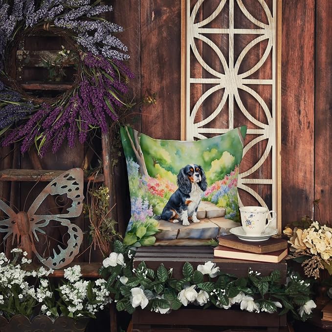 Caroline's Treasures Cavalier Spaniel Spring Path Throw Pillow Machine Washable, Indoor Outdoor Decorative Pillow for Couch, Bed or Patio, 18Hx18W