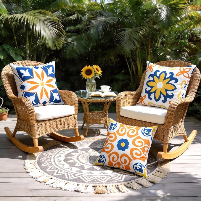 Outdoor Pillow Covers Waterproof Cushion Covers Patio Pillows Case 2 Pack | 18x18inch,Printed Boho Flowers,Seamless,Hidden Zipper,Machine Washable,Perfect decoration for Porch,Patio,Balcony