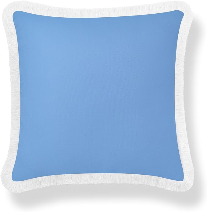 Hofdeco Premium Coastal Hampton Patio Indoor Outdoor Throw Pillow Cover Only, 22"x22" Water Repellent for Backyard, Couch, Poolside, Azure Blue Print Solid