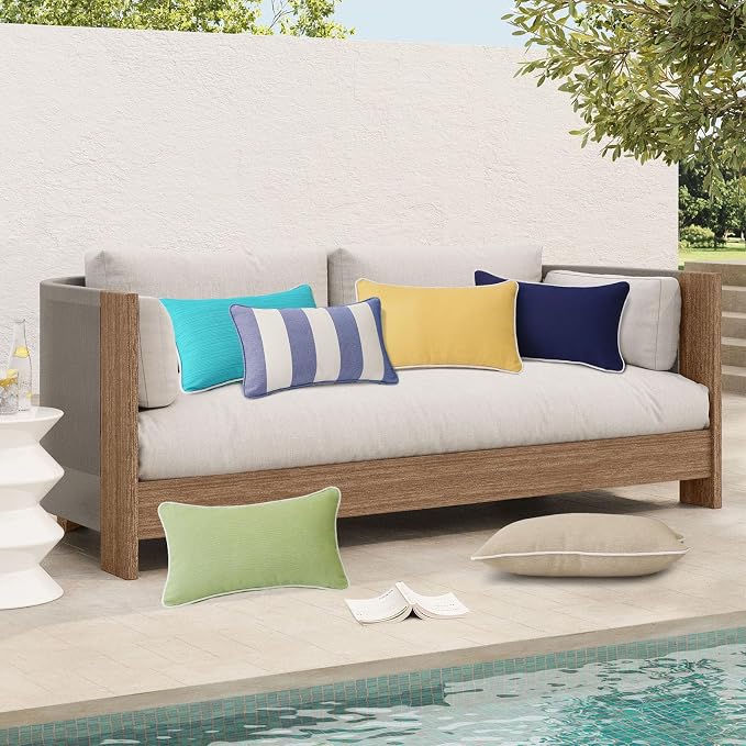 Unimatta Decorative Outdoor Water Repellent Throw Pillows with Inserts, Set of 4, 20" x12" Pillows for Patio, Backyard, Bed, Couch, and Patio Furniture, Tan