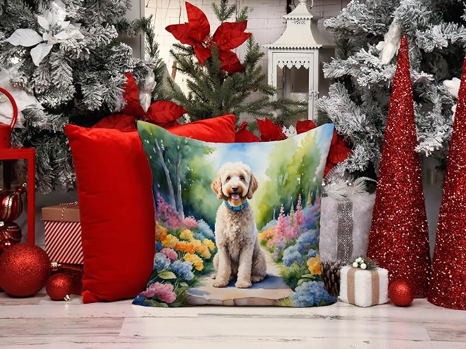 Caroline's Treasures Labradoodle Spring Path Throw Pillow Machine Washable, Indoor Outdoor Decorative Pillow for Couch, Bed or Patio, 14Hx14W