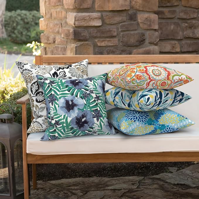 Outdoor 16x16 Inch Throw Pillow Covers Set of 2, Patio Cushion Pillow of Home Furniture Use, Dailey Tan