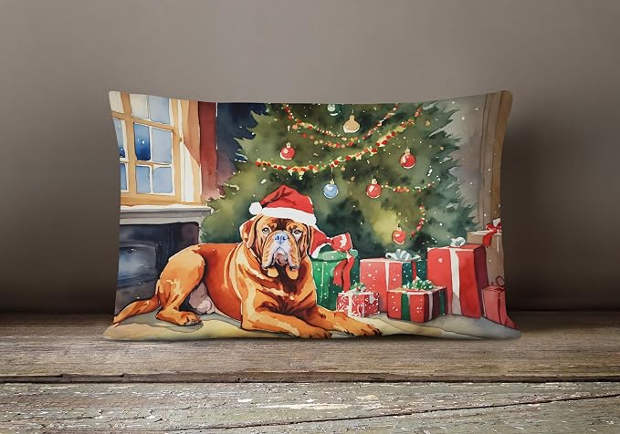 Caroline's Treasures DAC2648PW1216 Dogue de Bordeaux Cozy Christmas Throw Pillow Machine Washable, Indoor Outdoor Decorative Pillow for Couch, Bed or Patio, 12HX16W