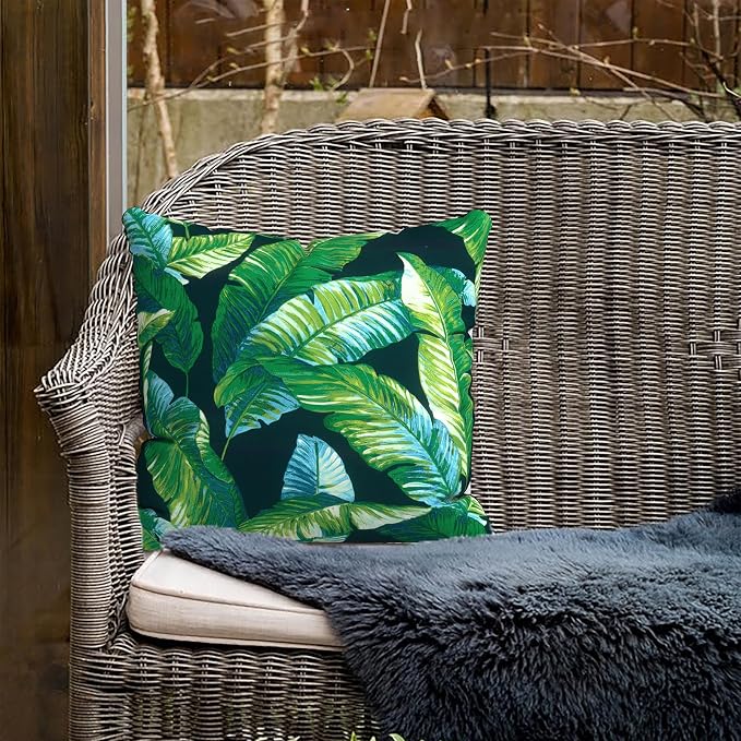 Outdoor Pillows for Patio Furniture 16x16 inch, Square Outdoor Throw Pillows with Inserts, Decorative Patio Pillows for Garden Couch Home Sofa Office Chair, Pack of 2, Hanalei Lagoon