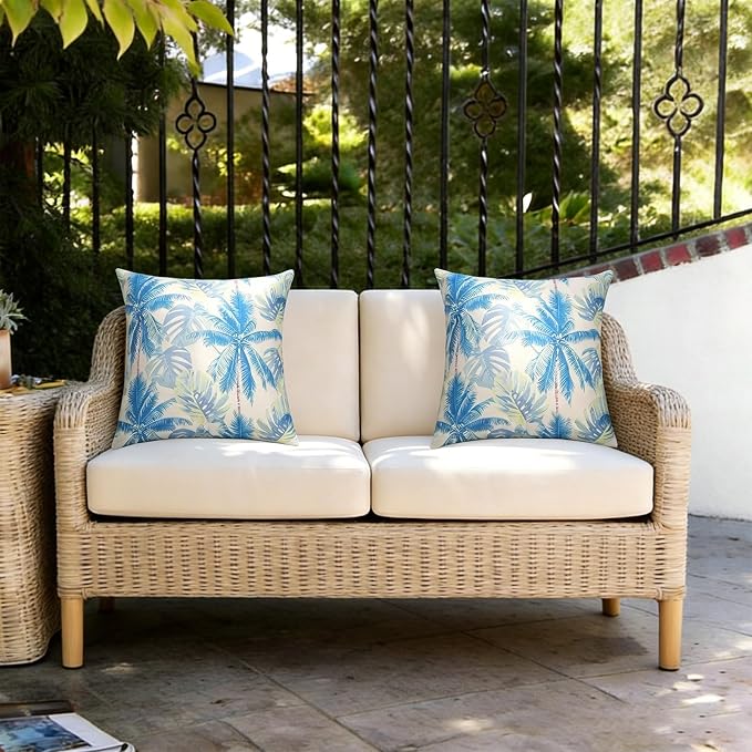 Outdoor Pillow Covers Waterproof Cushion Covers Patio Pillows Case 2 Pack | 18x18inch,Printed Boho Flowers,Seamless,Hidden Zipper,Machine Washable,Perfect decoration for Porch,Patio,Balcony