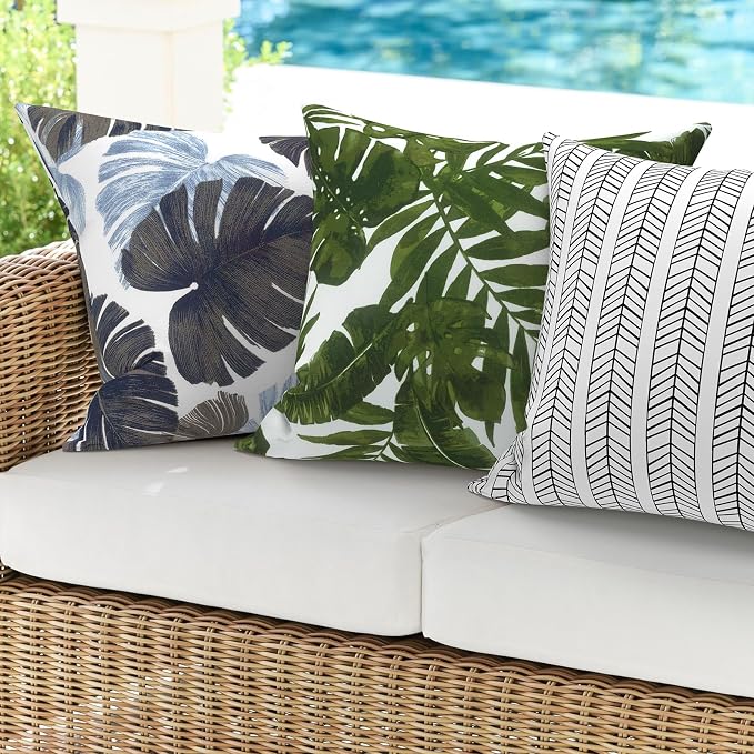 DYTXIII Pack of 2 Waterproof Outdoor Pillow with Inserts, 18x18 Square Patio Decorative Throw Pillow for Home,Sofa,Bench and Patio Furniture,Palm Green
