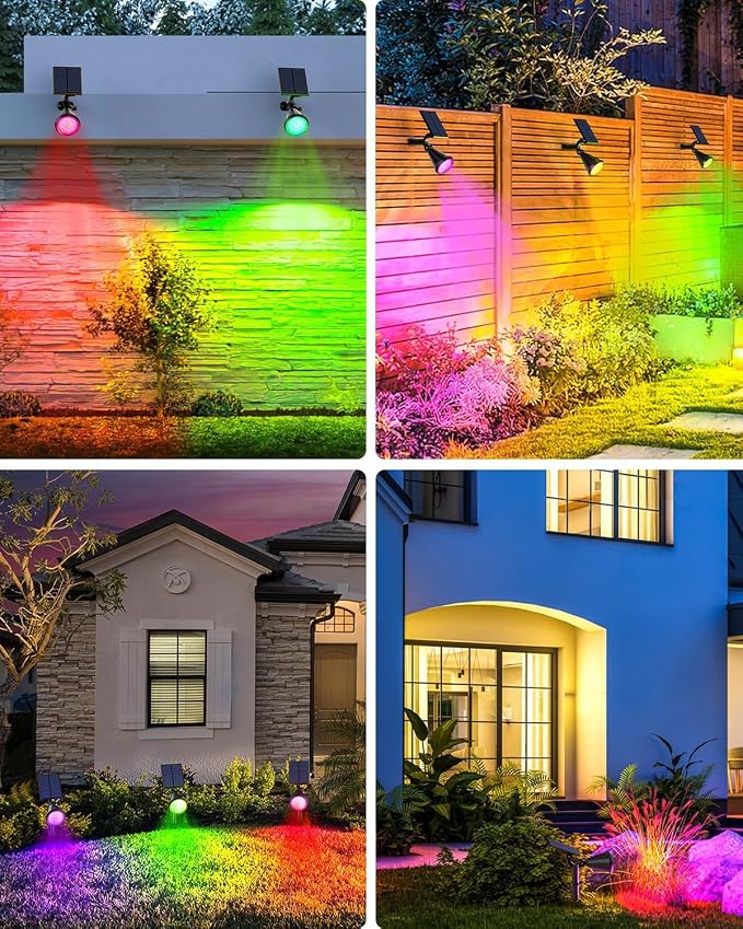 Solar Spot Lights Outdoor Color Changing, 7 Modes/14 LED Outdoor Solar Lights for Yard, Waterproof RGB Multicolor Solar Landscape Spotlights Auto On/Off for Flood, Yard, Tree, Pathway, 10 Pack