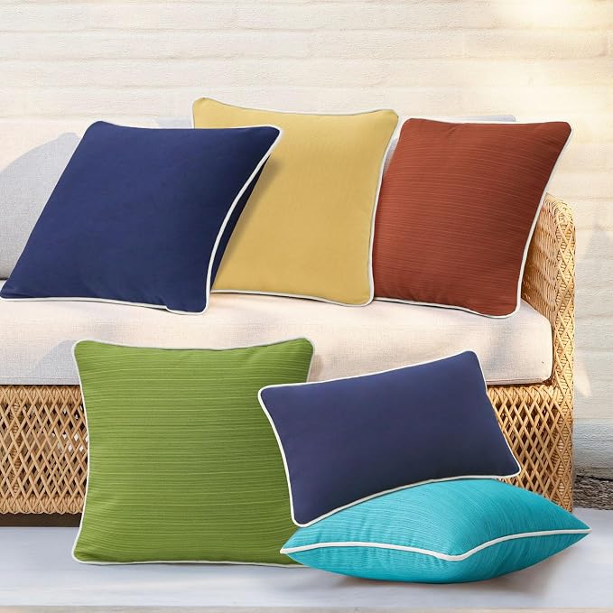 Unimatta Decorative Outdoor Water Repellent Throw Pillows with Inserts, Set of 4, 18" x18" Pillows for Patio, Backyard, Bed, Couch, and Patio Furniture, Tangerine
