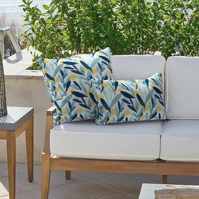 Outdoor Lumbar Pillows 12x20 inch, Rectangle Throw Pillows with Inserts, Decorative Lumbar Cushions for Patio Furniture Garden Couch Home Sofa Office Chair, Pack of 2, Leaves Multi