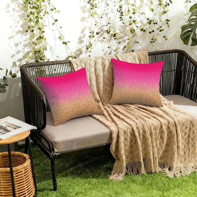 20x20 Inch Outdoor Pillow Covers Set of 2 Waterproof Throw Pillow Covers Decorative Couch Cushion Covers Pink Gold Glitter Square Pillowcases Protectors for Patio Garden Sofa