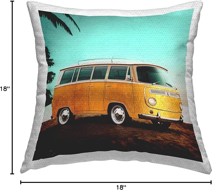Stupell Industries | Yellow Van on Tropical Beach, 18 x 18 | Outdoor Pillow, Made in USA - By Michael A.