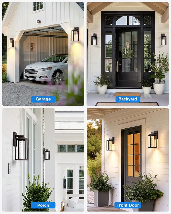 VIANIS Oil Rubbed Bronze Outdoor House Lights Fixtures Wall Mount, 2 Packs Large Dusk to Dawn Exterior Wall Sconce Lantern, Waterproof Farmhouse Built-in Rectangular LED Outdoor Porch Light for Garage