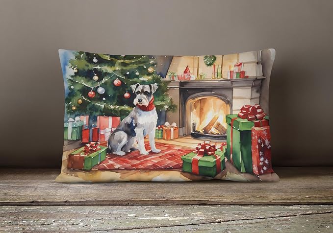 Caroline's Treasures DAC2740PW1216 Schnauzer Cozy Christmas Throw Pillow Machine Washable, Indoor Outdoor Decorative Pillow for Couch, Bed or Patio, 12HX16W