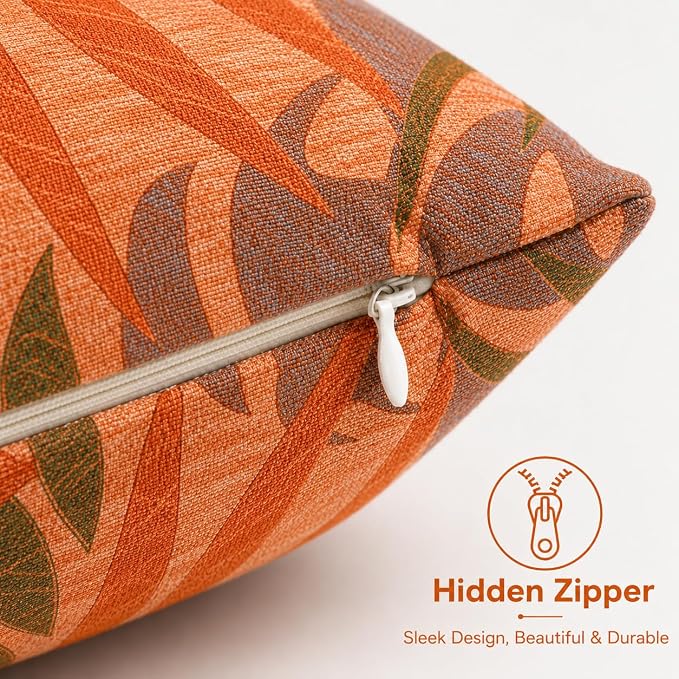 Outdoor Pillow Covers Waterproof Throw Pillow Covers, Set of 2 Jacquard Texture Water Resistant Fade Resistant Decorative Cushion Covers for Garden Patio Bench Couch Sofa, 18x18 Inch (Orange) )