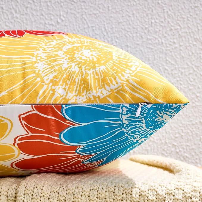 Summer Decorative Sunflower Pillow Covers Outdoor Red Orange Throw Pillow Covers Waterproof Floral Square Farmhouse Cushion Throw Pillowcase 18x18 Set of 2 for Living Room Sofa Patio Furniture Garden