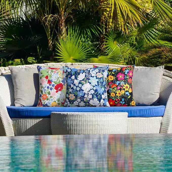Adabana Outdoor Waterproof Floral Pillow Covers 20x20 Inch | Colorful Outdoor Pillow Covers Summer Decirative for Patio Furniture Porch Garden Pillows