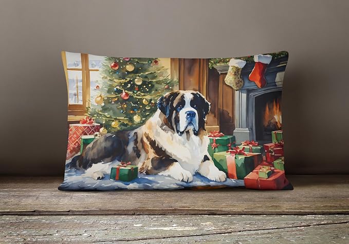Caroline's Treasures DAC2737PW1216 Saint Bernard Cozy Christmas Throw Pillow Machine Washable, Indoor Outdoor Decorative Pillow for Couch, Bed or Patio, 12HX16W