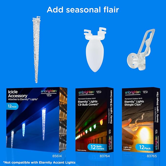 Enbrighten Eternity Permanent Outdoor Lights, 100ft, 72 Lights, Smart | White Cord, RGBWIC LEDs, Weatherproof, Cuttable, Link to 200ft, Christmas, App Control, Works with Alexa & Google Home
