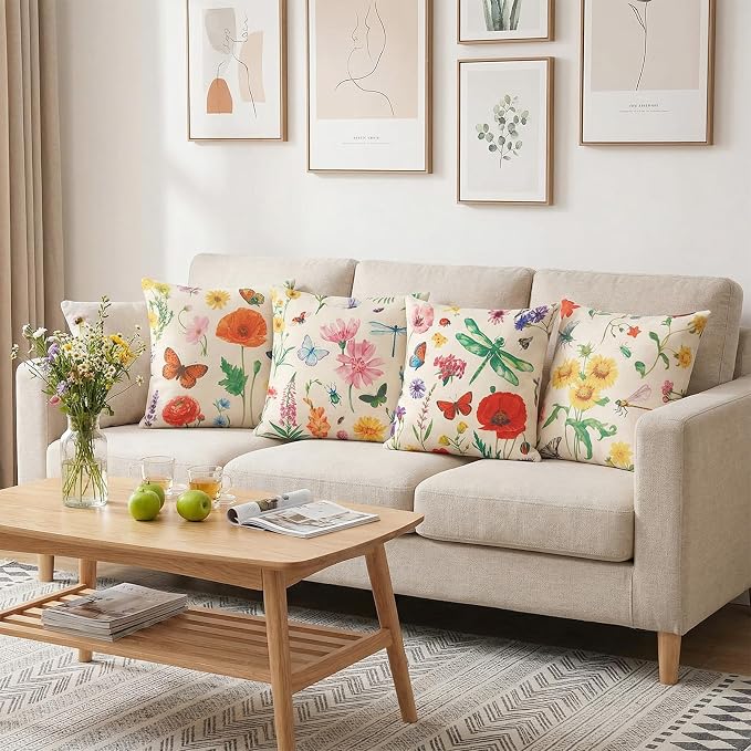 tiggell Outdoor Pillow Covers Waterproof 18x18 Set of 4, Spring Summer Decorative Throw Pillow Covers for Home Garden Patio Couch Swing Sofa Decor