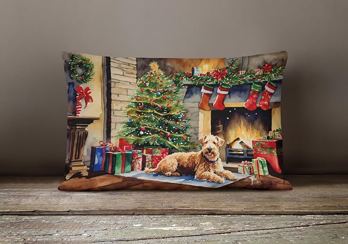 Caroline's Treasures DAC2698PW1216 Lakeland Terrier Cozy Christmas Throw Pillow Machine Washable, Indoor Outdoor Decorative Pillow for Couch, Bed or Patio, 12HX16W