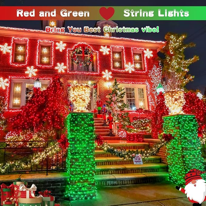 JMEXSUSS 168ft 600 LED Red to Green Halloween Lights Outdoor Indoor | Red Green Color Changing Christmas Lights, Christmas Twinkle String Lights Plug in for Tree Porch Yard Halloween Decorations