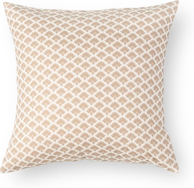 Modern Farmhouse Fall Linen Indoor Outdoor Throw Pillow Cover Only, 20"x20" Water Repellent for Patio, Backyard, Couch, Ivory Cream Ravenala Palm Tree