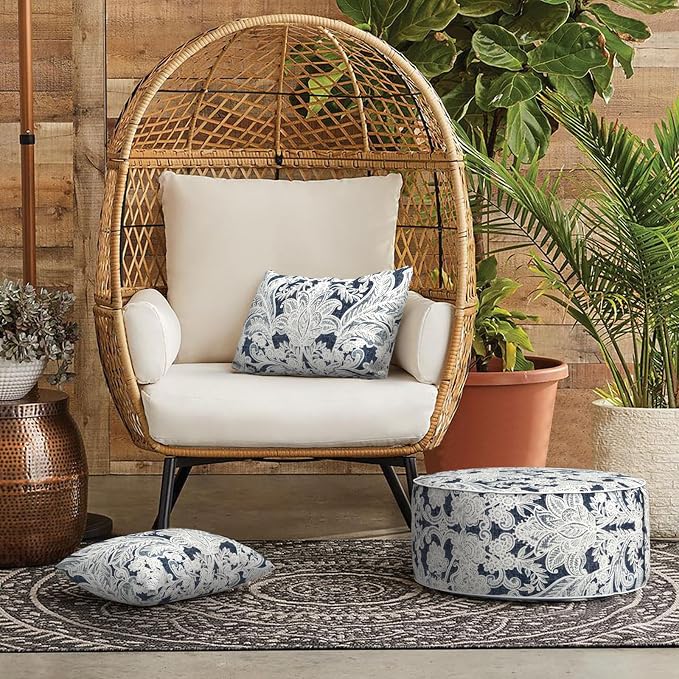 LVTXIII Outdoor Lumbar Pillow Covers Set of 2 Patio Decorative Pillow Cases, Water Repellent Lumbar Cushion Cases for Sofa, Patio Couch Garden Use, 12x20 Inch, Damask Lapis