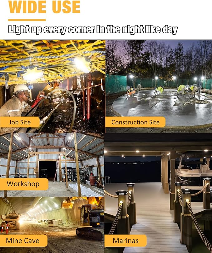 LED Construction String Light 100FT, 130W 16000Lm Industrial LED String Work Lights with 10 Bulbs, Linkable 5000K Super Bright Temporary Lighting for Construction Site, Job Site, Work Site